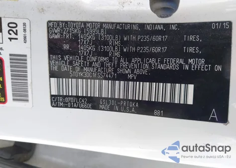 2015 Toyota Sienna Xle 8 Passenger из США, поврежденный, VIN 5TDYK3DC1FS574471